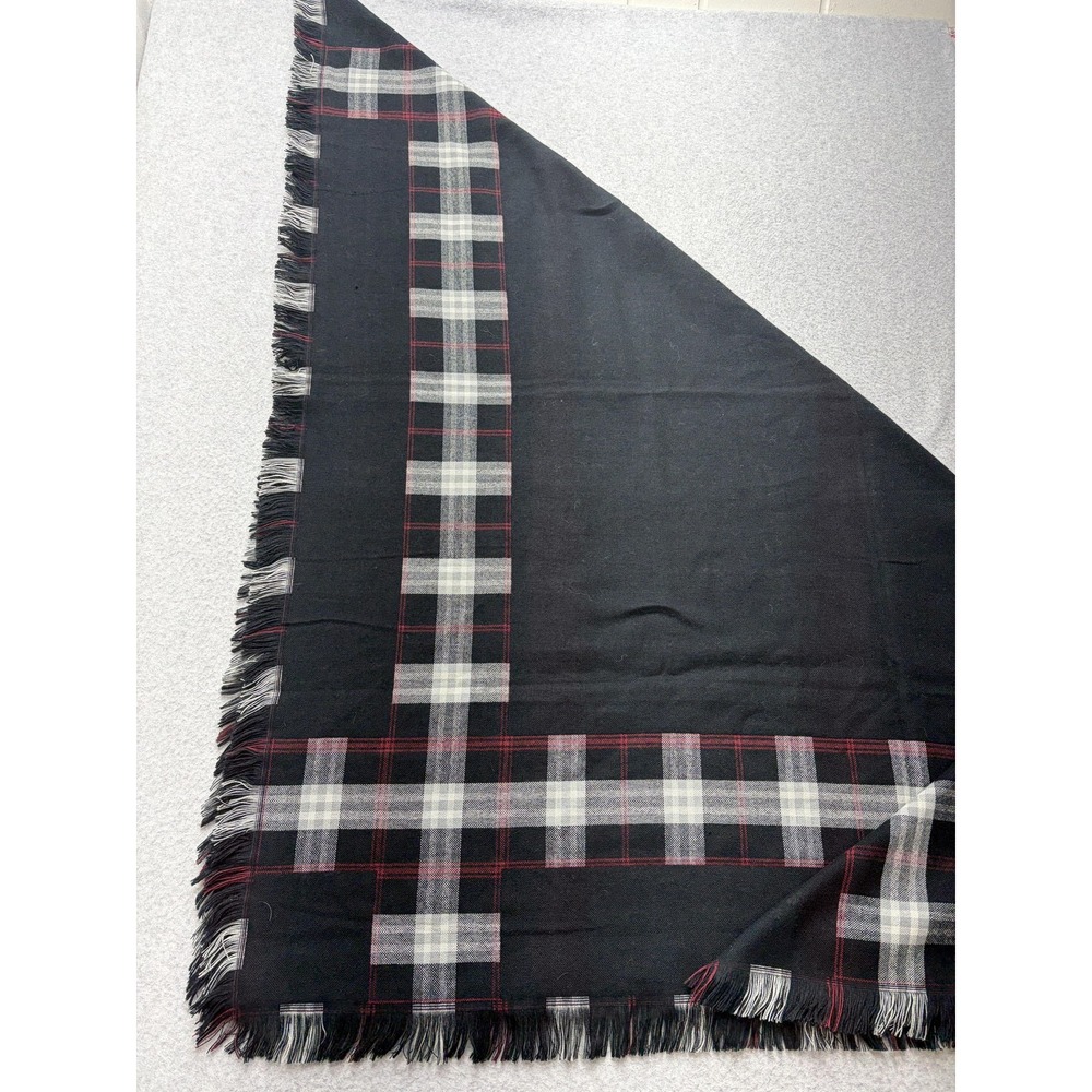 Wool Touch Scarf Womens One Size Black Plaid Square Fringe Shawl Wrap Cozy - Picture 5 of 9